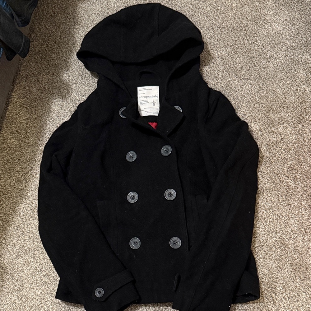 Aeropostale Black Hooded Coat